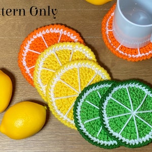 Citrus Coaster Crochet, Lemon, Lime, Orange *Pattern ONLY
