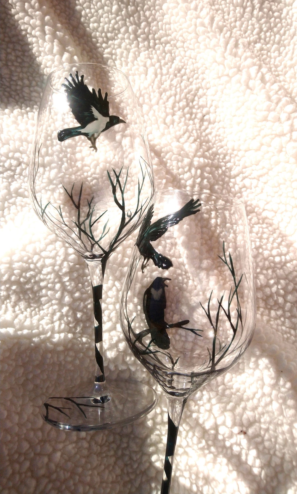 2 Raven glasses gift Wine glasses Hand painted 16 oz Crows Etsy