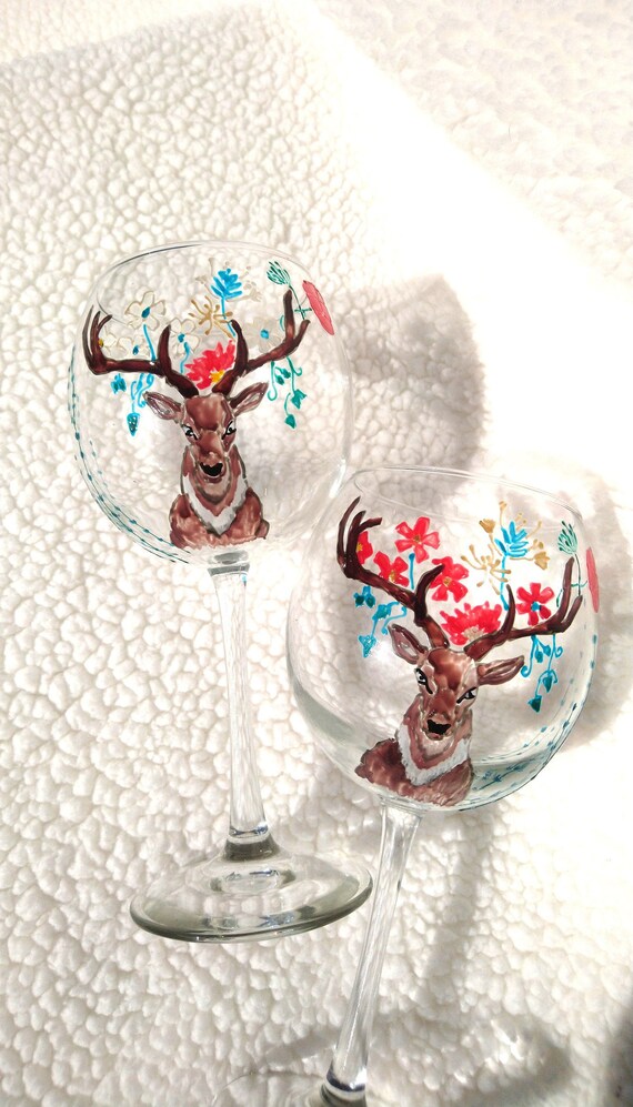 Sugar skull girl wine glass Hand painted Large 22 oz Creepy gift For him For her Handpainted Personalized Funny gift