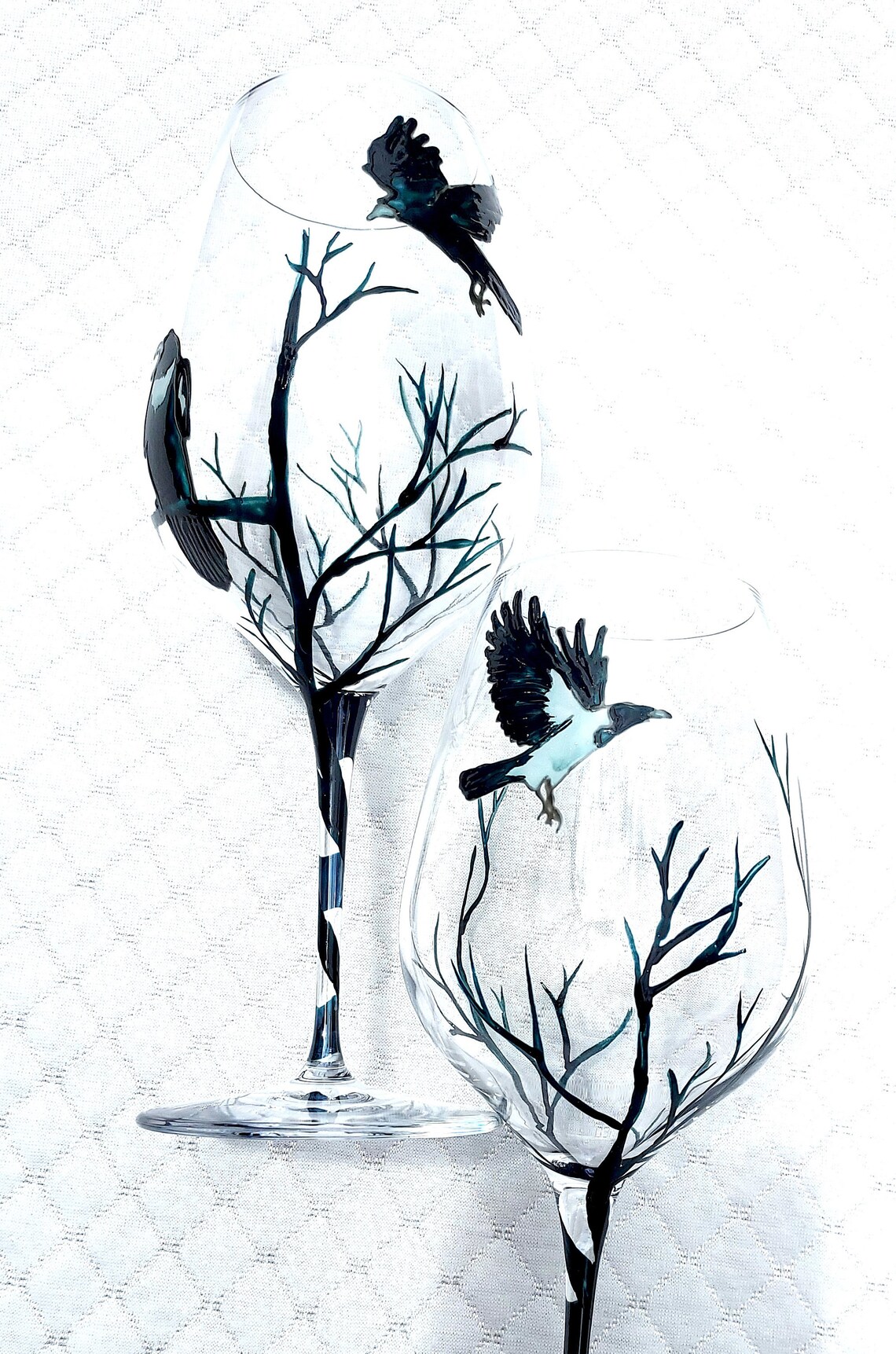 2 Raven Glasses Gift Wine Glasses Hand Painted 16 Oz Crows Etsy