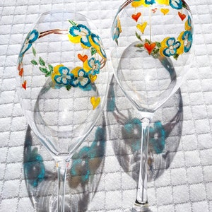 Amore Bella Fidanzata regalo Bicchieri da vino Dipinti a mano 20 oz set di 2 bicchieri di vetro per i suoi fiori bicchieri da vino decorati Regalo floreale