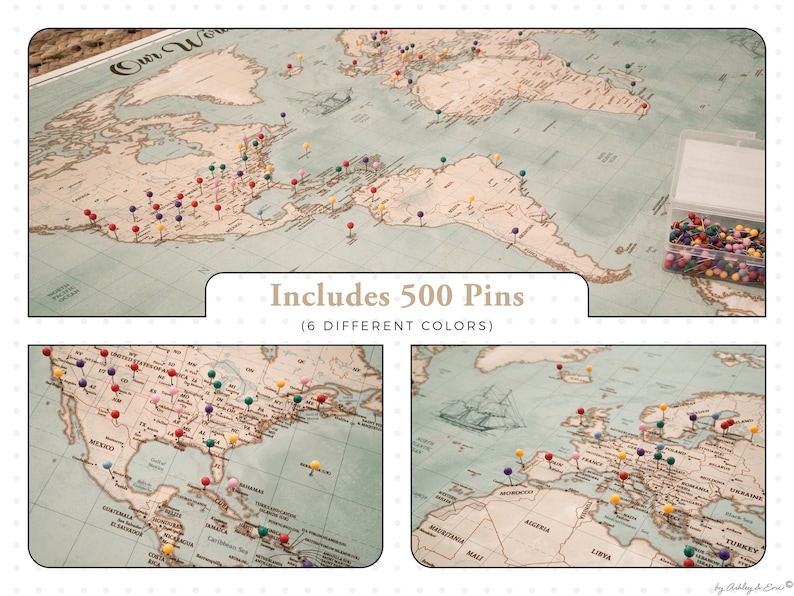 Personalized push pin travel map couple world map canvas art etsy