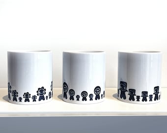 ceramics MUGS - black and white - a collection of three characters