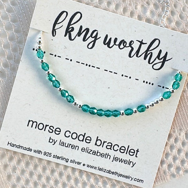 Curse Word Bracelet - Sterling Silver Profanity Jewelry - Custom Morse Code Bracelet - Self Encouragement - Self Love - I Am Enough