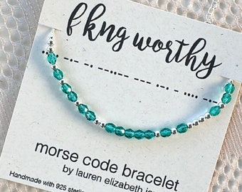 Curse Word Bracelet - Sterling Silver Profanity Jewelry - Custom Morse Code Bracelet - Self Encouragement - Self Love - I Am Enough
