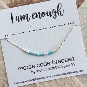 Custom Morse Code Bracelet - I Am Enough Bracelet - Personalized Sterling Silver Bracelet for Women - Dainty Jewelry Gift of Encouragement