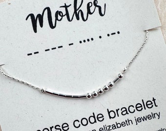 Mother Morse Code Bracelet - Custom Bracelet for Mom, Mother, Madre - Mother’s Day Gift - Sterling Silver Birthday Gift for Her
