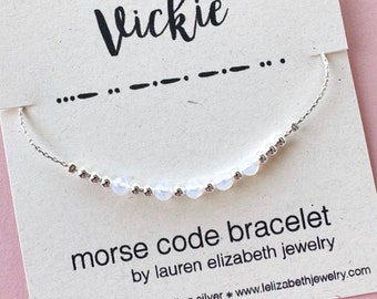 Custom Name Bracelet - Morse Code Bracelet for Women - Personalized Gift - Sterling Silver Initial Bracelet with Kids Name - Name Jewelry