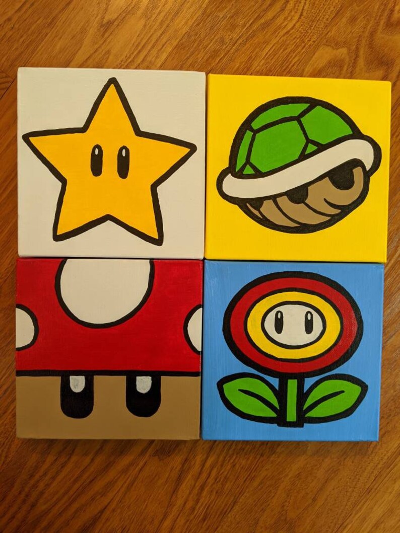 Super Mario Bros Painted Canvas Set Etsy