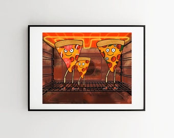 PIZZA FAMILY, art print, pizza people, food art, illustration, digital print, I love pizza, pizza lover, happy pizza, pizza friends, kids