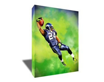 FREE SHIPPING Marshawn Lynch Beast Quake Touchdown Photo Painting Poster Artwork on Canvas Wall Art