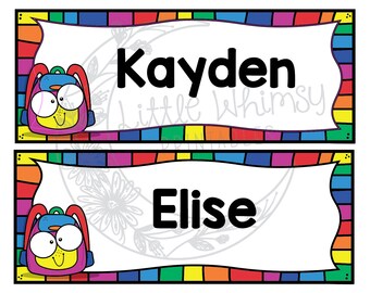 Classroom Name Tags Template | Rainbow school bag | Editable