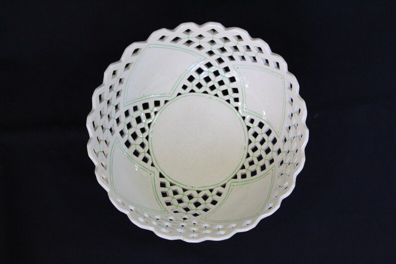 Large Cutout Bowl with Diamond Pattern and Green Accent Lines