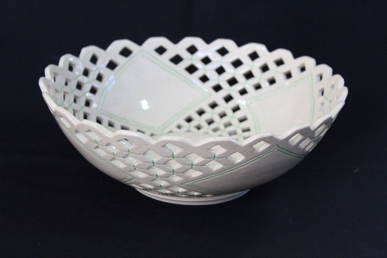 Large Cutout Bowl with Diamond Pattern and Green Accent Lines