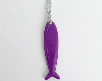 Necklace with purple sardine fish, the perfect gift idea for sea lovers