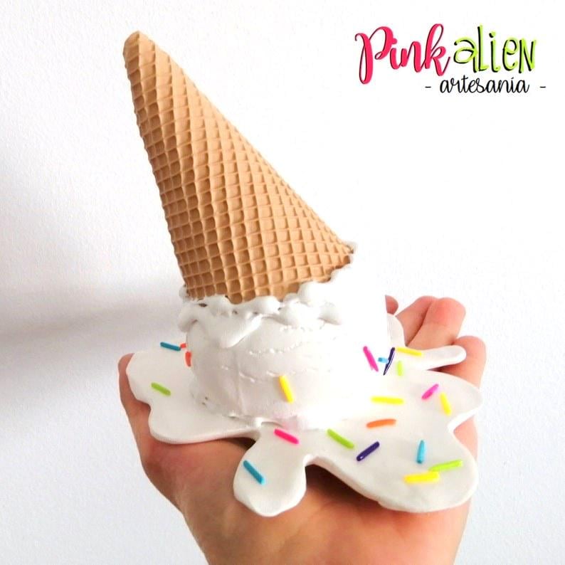 Decorative figure of an upside-down ice cream cone. 2 different designs. Cream and chocolate. Original and exclusive decoration. Handmade with clay.