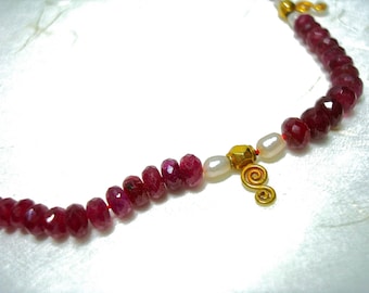 Genuine Ruby Gemstone Seed Pearl & 22K Gold Handmade findings India Therapeutic Love Heart Belonging