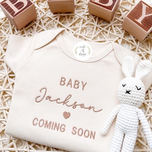 Custom Coming Soon Personalized Baby Embroidered Custom Onesie®, pregnancy announcement, pregnancy gift, baby Personalized Custom Onesie®,