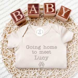 Going Home to meet My Dog Embroidered Dog Name Onesie® Protected By Dog Name, Hospital Outfit, Personalized Gifts for Newborn, Custom Dog