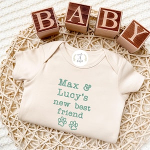 New Best Friend Embroidered Dog Name Onesie® Pet Name Protected By Dog Name, Dog Best Friend, Personalized Gifts, Custom Baby Outfit