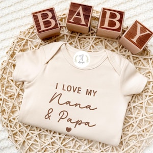 Embroidered I Love My Nana and Papa Onesie®, New Grandparents Gift pregnancy announcement to Grandparents, Pregnancy Reveal Grandma Grandpa