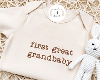 First Great Grandbaby Embroidered Onesie®, Great Grandparents pregnancy announcement, Baby Announcement to parents, Baby Coming Soon
