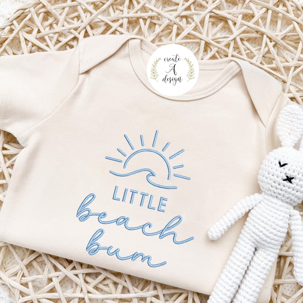Embroidered Little Beach Bum Onesie® Funny Baby Shower Gift, Vacation Travel pregnancy announcement, Funny Baby Embroidered Onesie®,