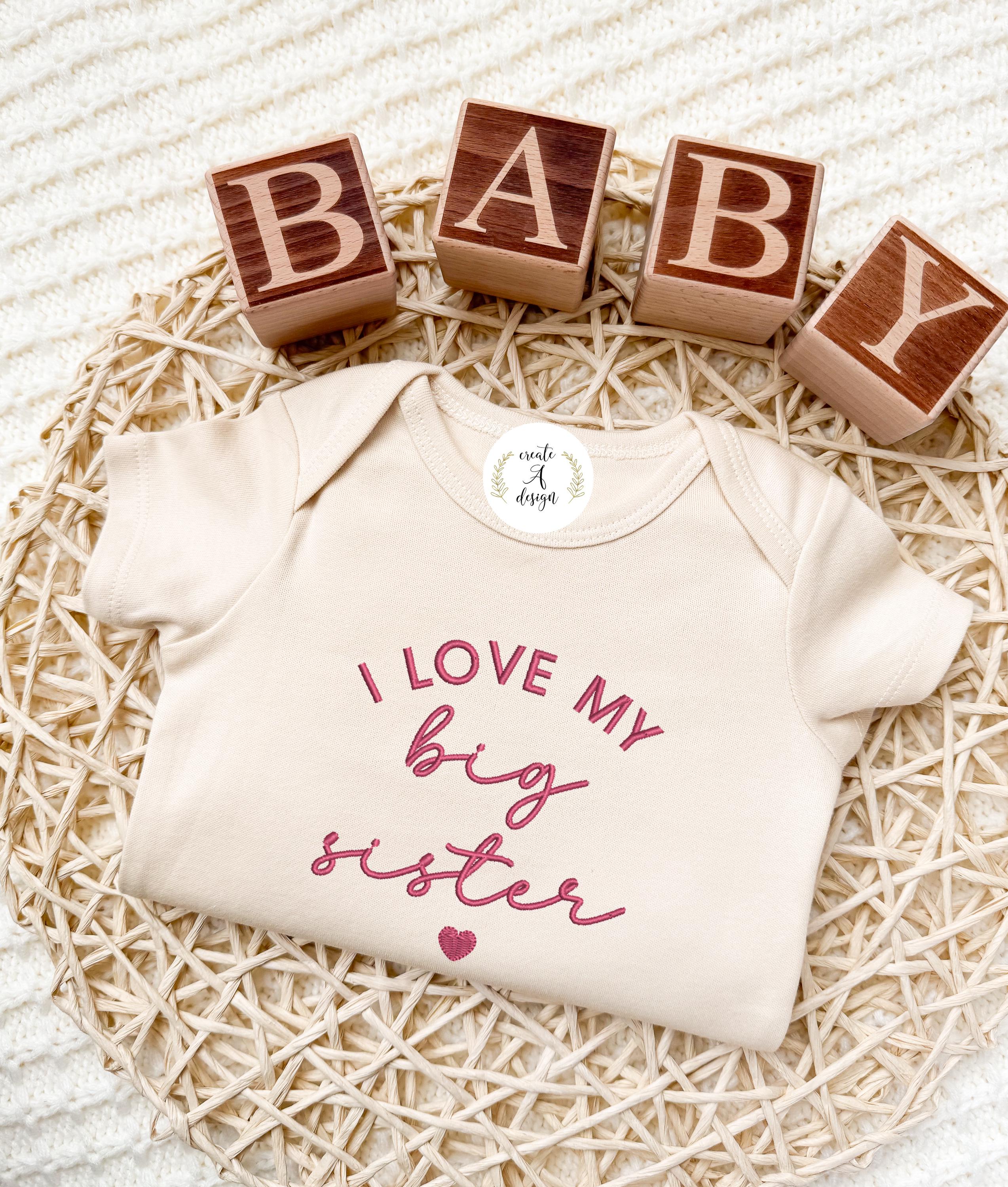 Embroidered I Love My Big Sister Onesie®, New Big Sister pregnancy announcement to Family, Baby Pregnancy Reveal