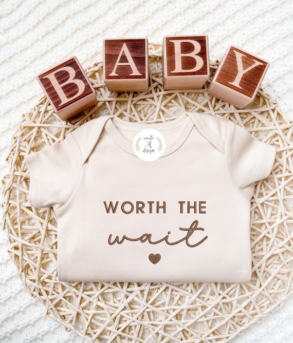 Embroidered Worth the wait Onesie®, cute pregnancy announcement to Family, Baby Pregnancy Reveal, Cute Baby Gifts, Miracle IVF Baby Gift,