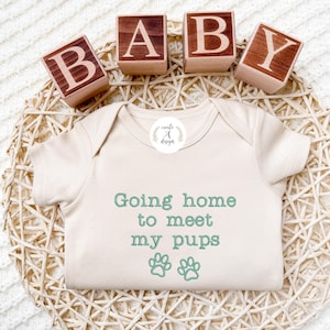 Going home to meet my pups, Embroidered Dog Onesie® Hospital Outfit, New Best Friend, Personalized Gifts, Custom Baby Outfit, Baby Arrival,