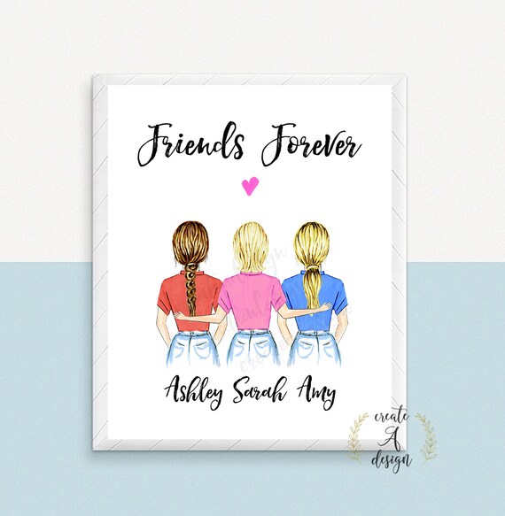 Personalized Wall Art Best Friends Unique 3 Friends Art Print Etsy
