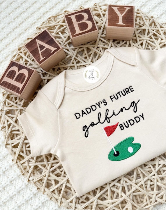 Daddy's future Golfing buddy Embroidered Onesie® golf dad husband pregnancy announcement to husband, Golf Baby Embroidered Onesie®, New Dad