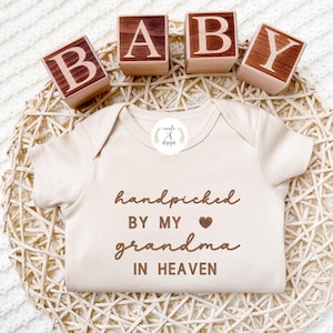 Embroidered Hand Picked by My Grandma In Heaven Onesie®, Pregnancy Announcement, Grandma Onesie®,
