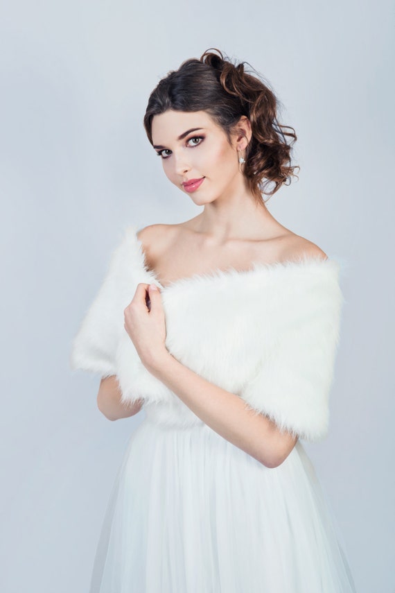 Winter Bridal Shawl Faux Fox Fur Shawl Bridal Stole Bridal Etsy