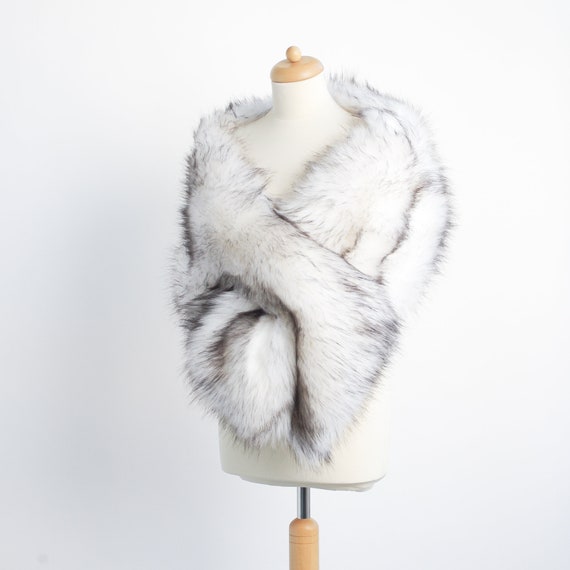 black and white fur shawl