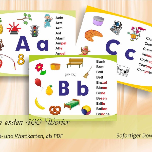 Meine ersten 400 Wörter - Bild- und Wortkarten zum Erstlesen und Leseverständnis  | 21 ausdruckbare Seiten A4 / 42 Wortkarten, als PDF