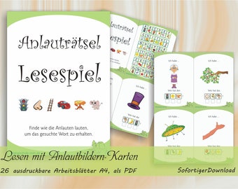 Lernkarten - Lesen mit Anlautbildern-Karten | 27 ausdruckbare Seiten A4 - 100 Kärtchen zum Erstschreiben und Lesenlernen als PDF