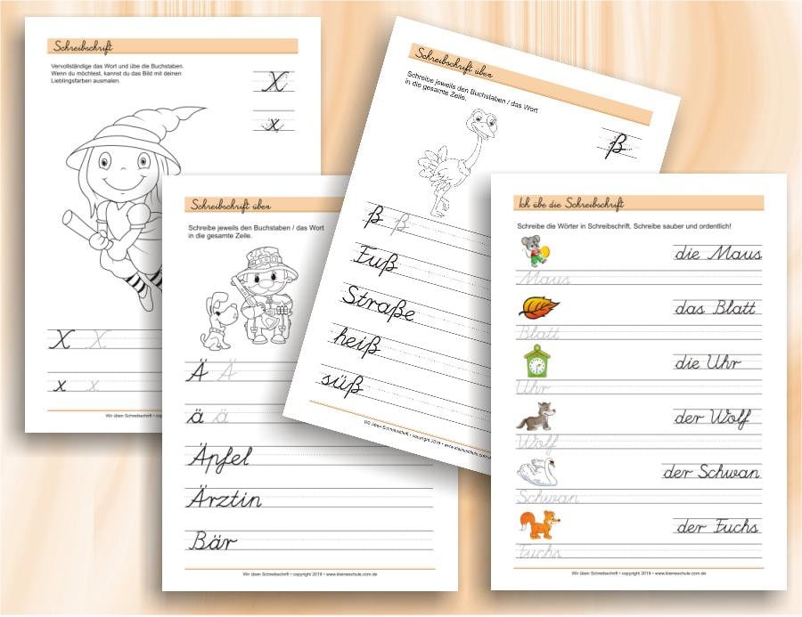 Übungsblätter zum Schreiben in Schreibschrift für 1.-2. Klasse