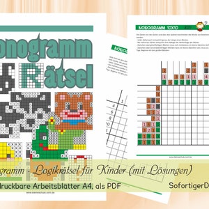 Nonogramm - Logikrätsel für Kinder | 76 ausdruckbare Seiten A4 als PDF