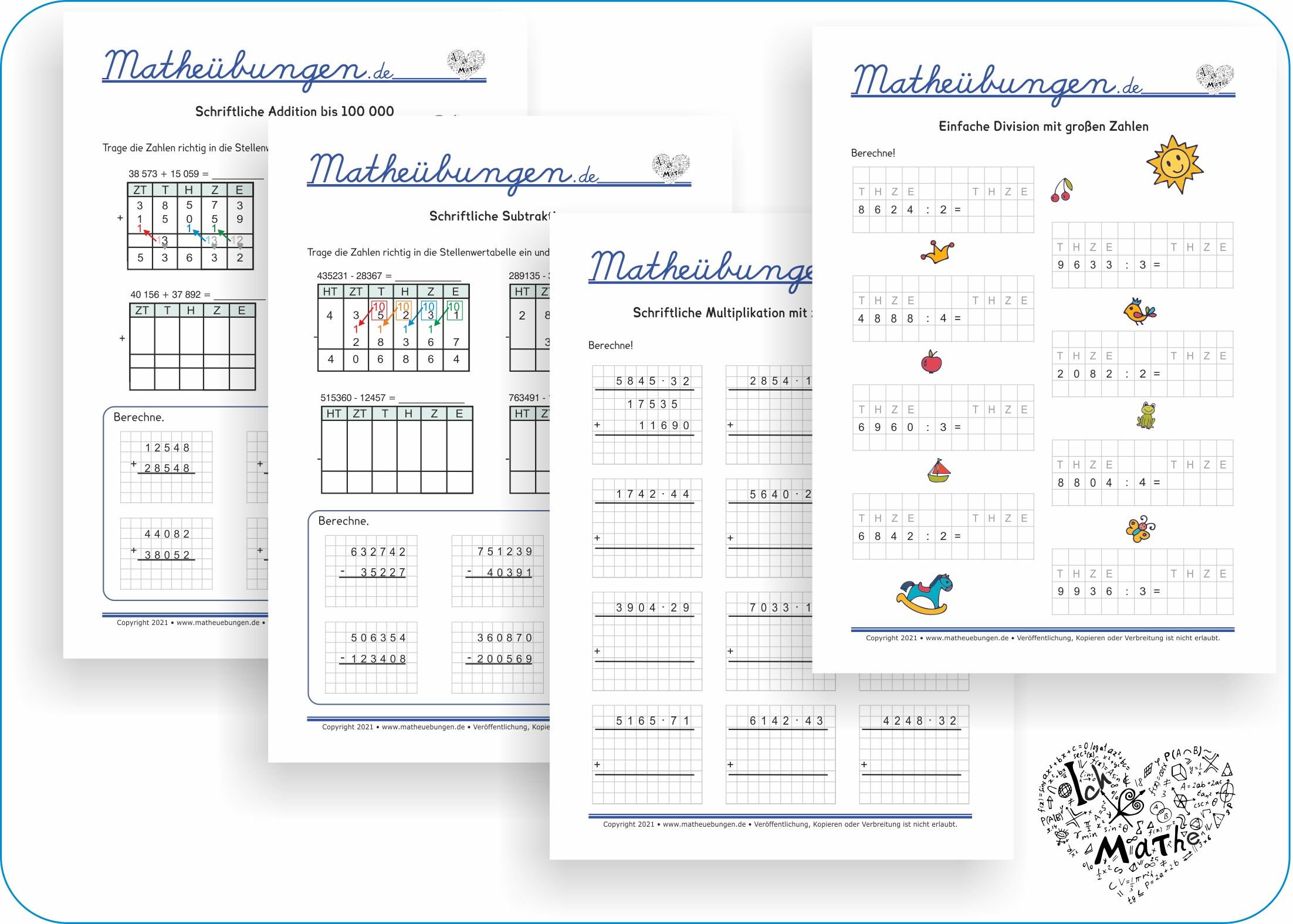 Math Worksheets for Elementary School 4th Grade as PDF for Printing - Etsy