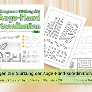 Übungen zur Stärkung der Auge-Hand-Koordination | Kopiervorlagen zur Förderung der Basiskompetenzen | 62 ausdruckbare Arbeitsblätter A4, PDF