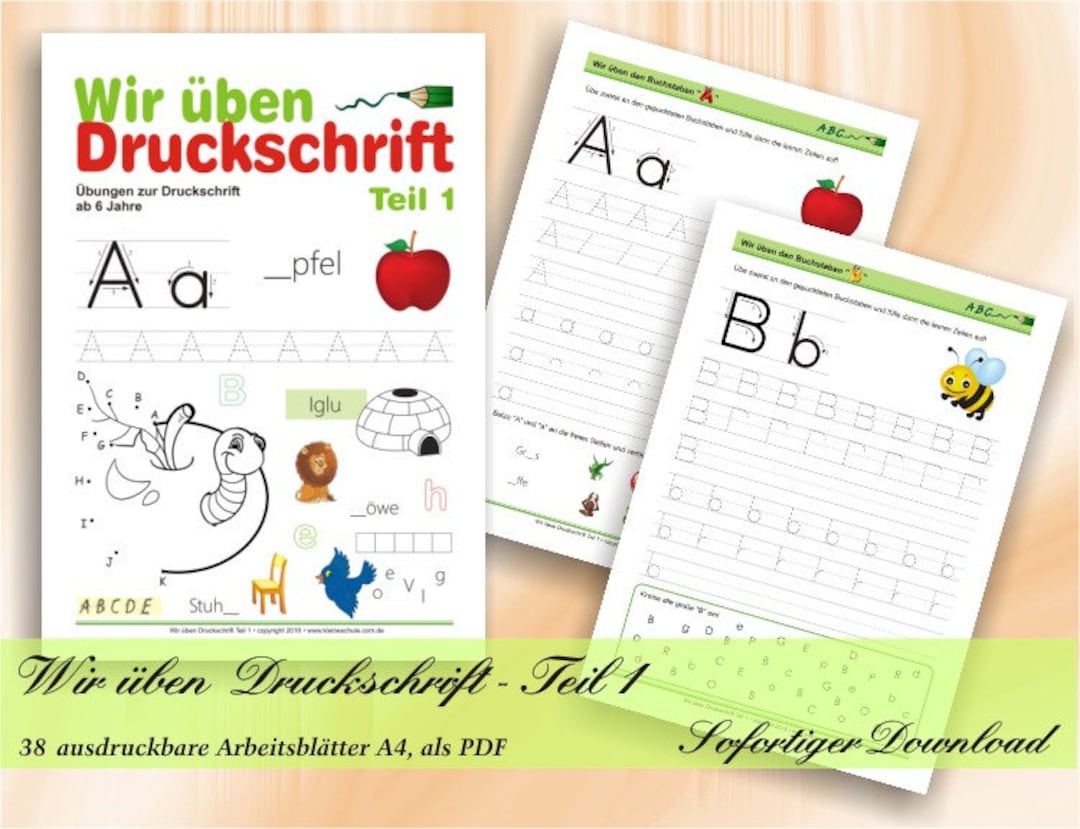  Wir üben Druckschrift Teil 1 Alphabet Übungsblätter Und Malvorlagen Zur Motiv 