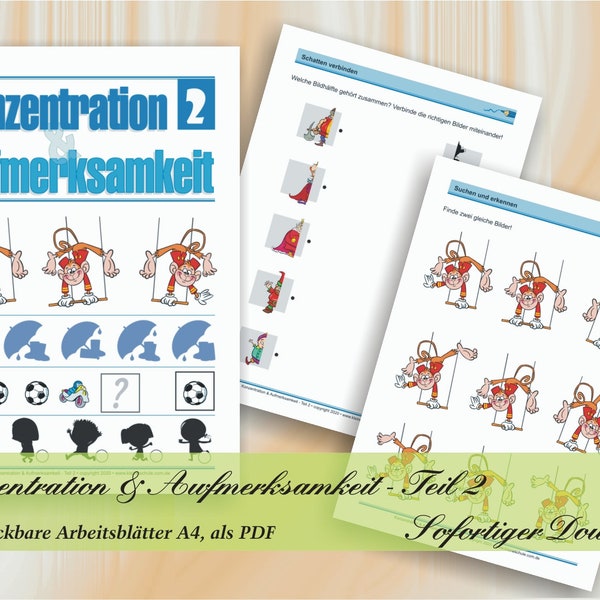 Konzentration & Aufmerksamkeit - Teil 2 | Spielerische Förderung von Konzentration und Aufmerksamkeit | 59 ausdruckbare Arbeitsblätter A4