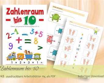 Zahlen bis 10 erkennen, schreiben, zuordnen - Kopiervorlagen mit Lösungen | 45 ausdruckbare Arbeitsblätter A4, als PDF