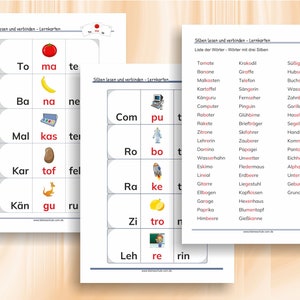 Silben lesen und verbinden Bild und Wortkarten zum Erstlesen 57 ausdruckbare Seiten A4 / 200200 Kärtchen, als PDF Bild 3