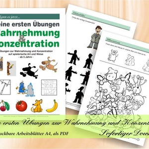 Meine ersten Übungen zur Wahrnehmung und Konzentration | 56 ausdruckbare Arbeitsblätter A4, als PDF