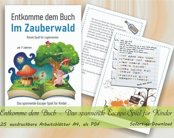 Entkomme dem Buch – Im Zauberwald – Das spannende Escape-Spiel für Kinder ... | 25 ausdruckbare Arbeitsblätter mit Lösungen A4, als PDF