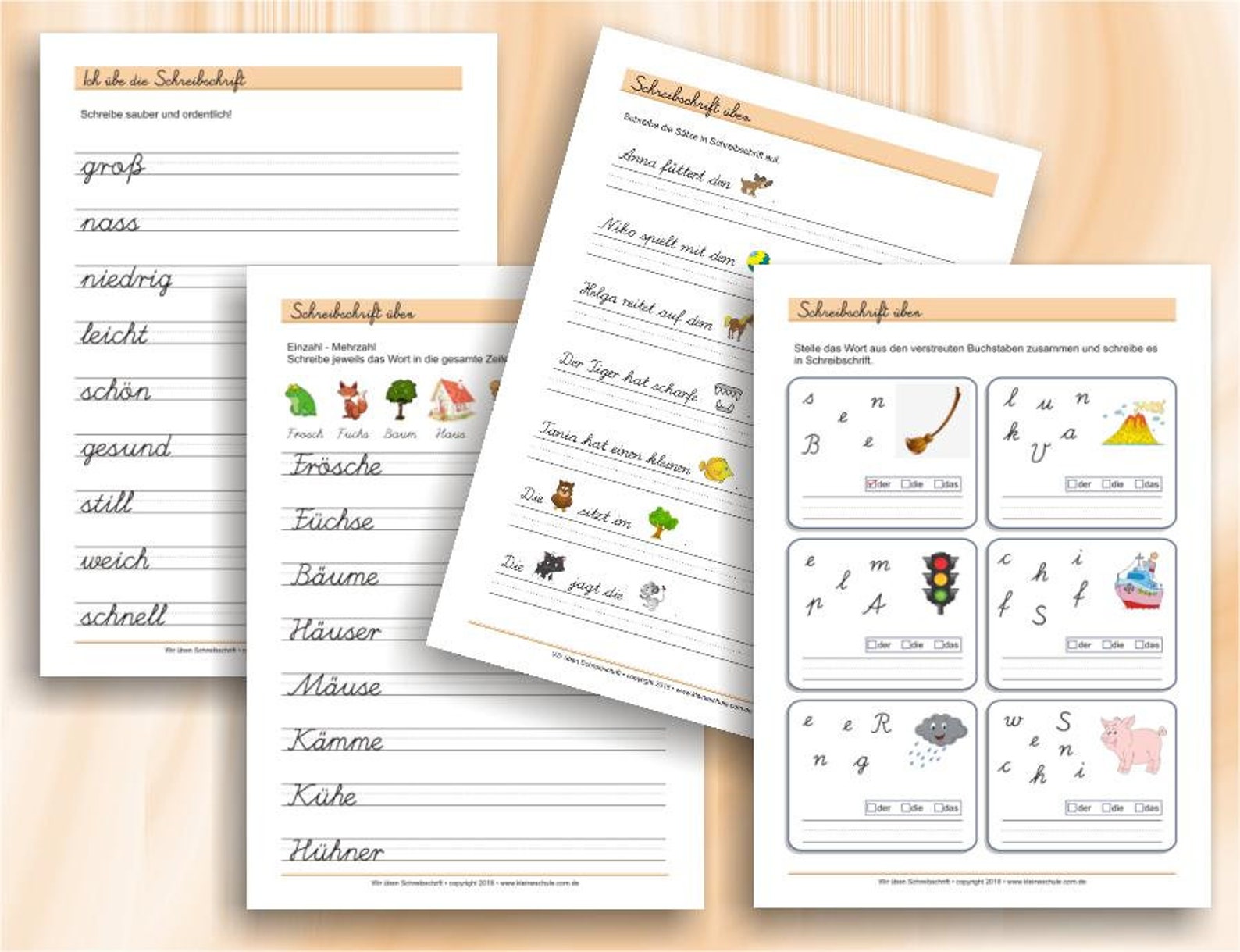 Übungsblätter zum Schreiben in Schreibschrift für 1.-2. Klasse