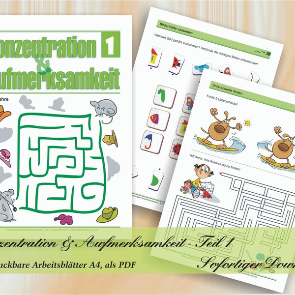 Konzentration & Aufmerksamkeit - Teil 1 | Spielerische Förderung von Konzentration und Aufmerksamkeit | 52 ausdruckbare Arbeitsblätter A4