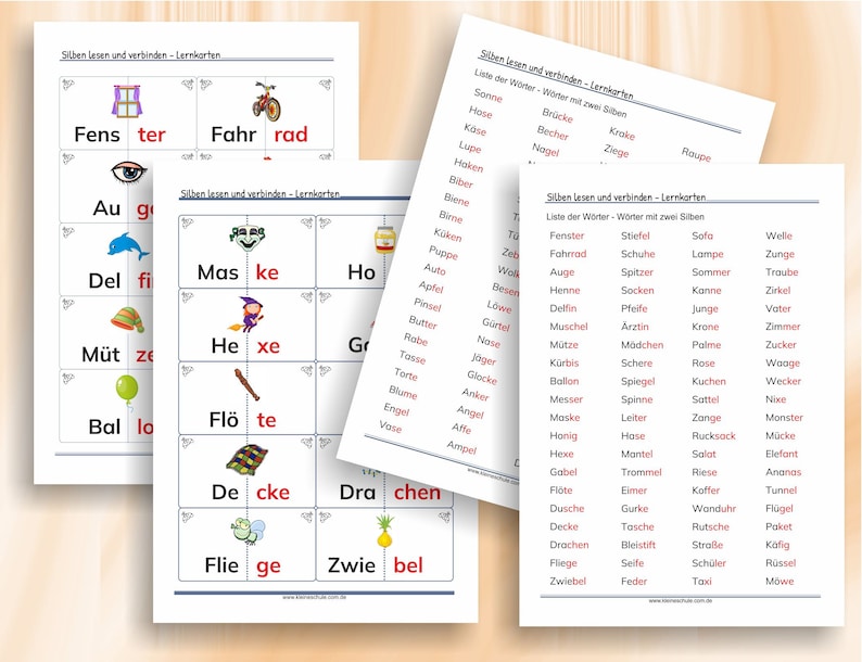 Silben lesen und verbinden Bild und Wortkarten zum Erstlesen 57 ausdruckbare Seiten A4 / 200200 Kärtchen, als PDF Bild 2